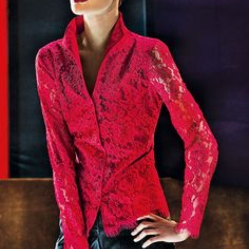 Naracamicie red lace blouse with stand-up collar